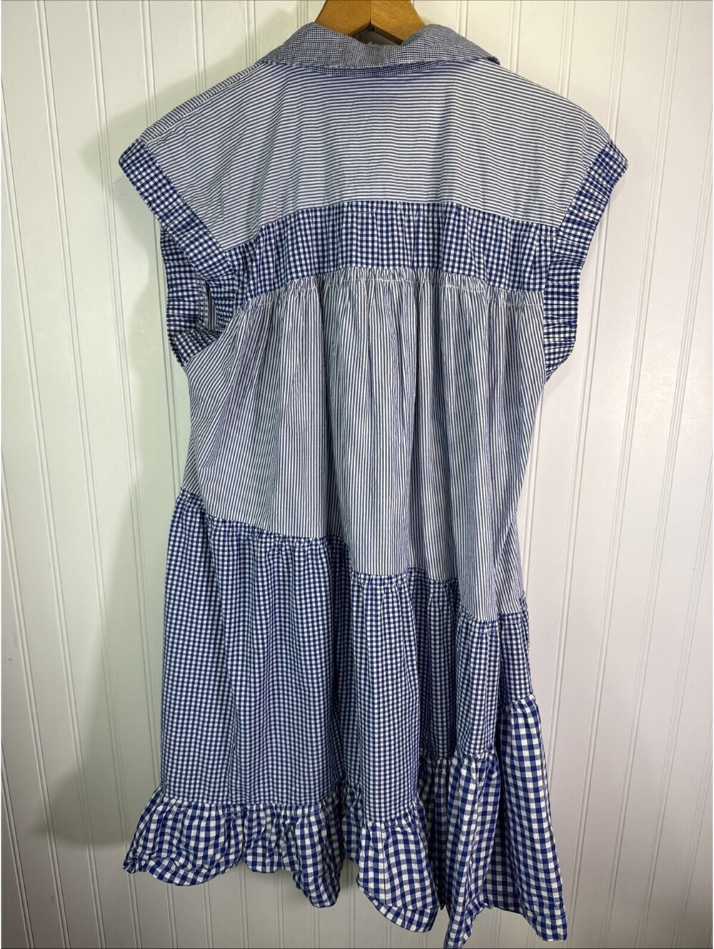 Anthropologie Blue and White Gingham Tiered Shirt Dress - Picture 6 of 7
